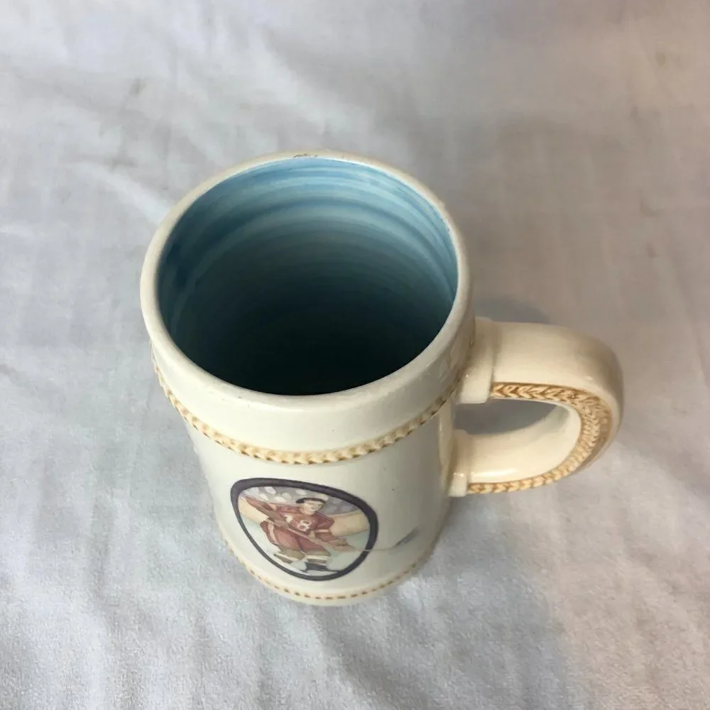 RUSS BERRIE & COMPANY vintage hand-painted ceramic stein/mug Hockey player